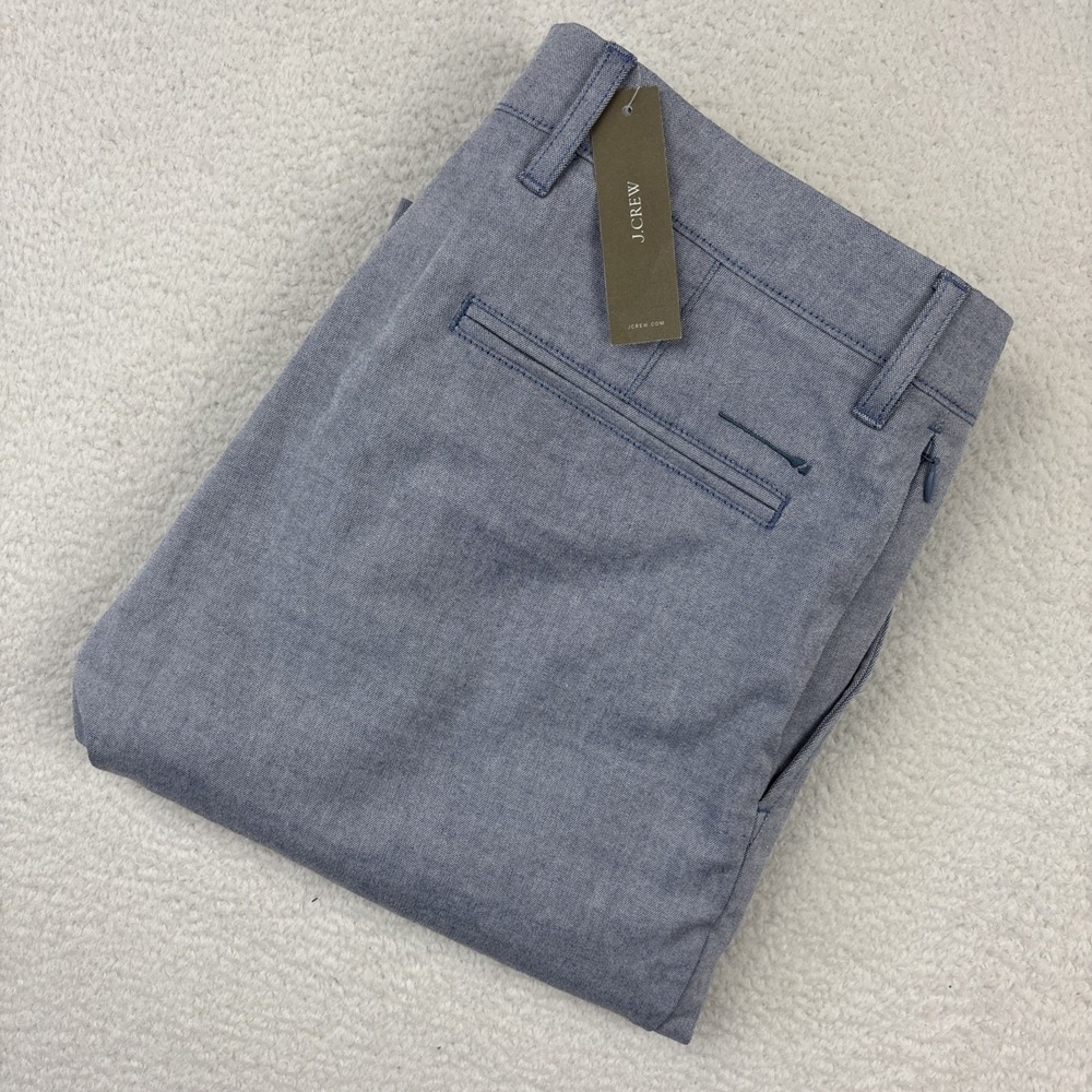 NEW J CREW 'Oxford Tech Pants' Mens Size 31/34 Blue 484 Slim Fit Stretch Chinos